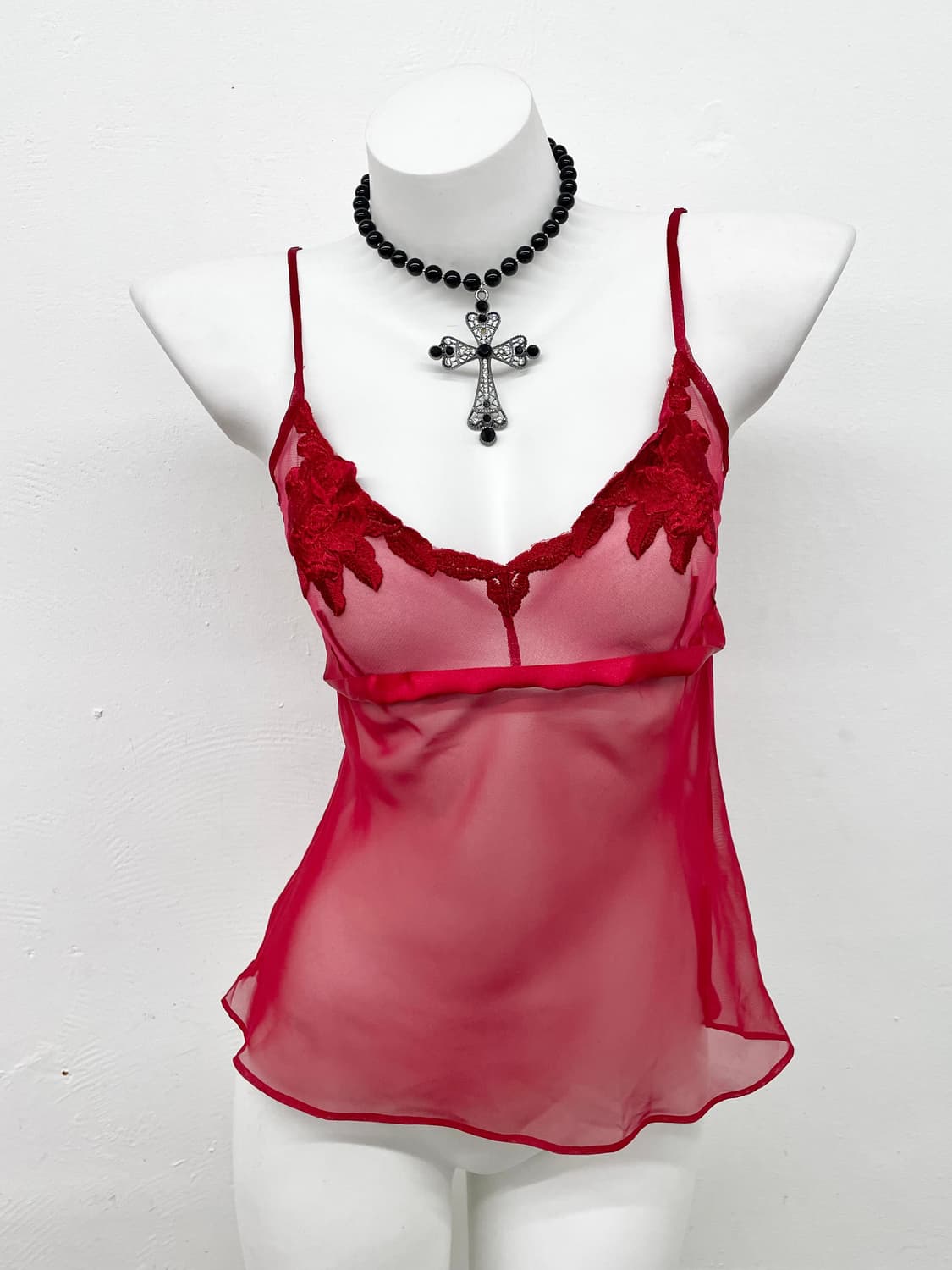 레드 시어 레이스 슬립 상품이미지1