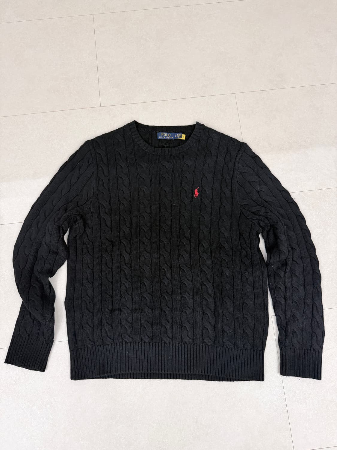 폴로 랄프로렌 케이블니트 코튼 스웨터 - 블랙 상품이미지1