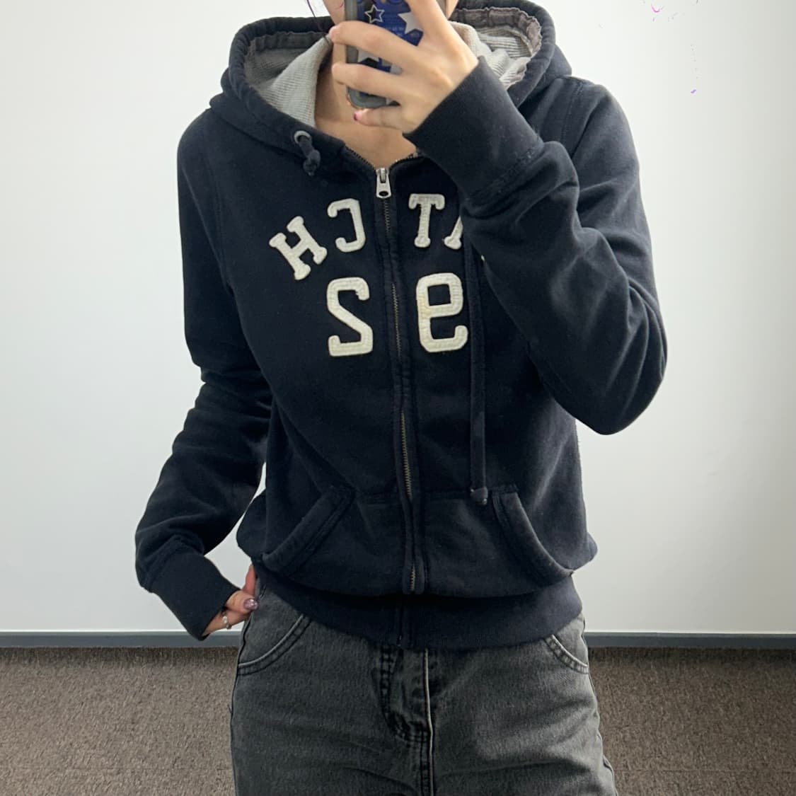 Abercrombie 아베크롬비 스펠아웃로고 다크네이비 후드집업 상품이미지1