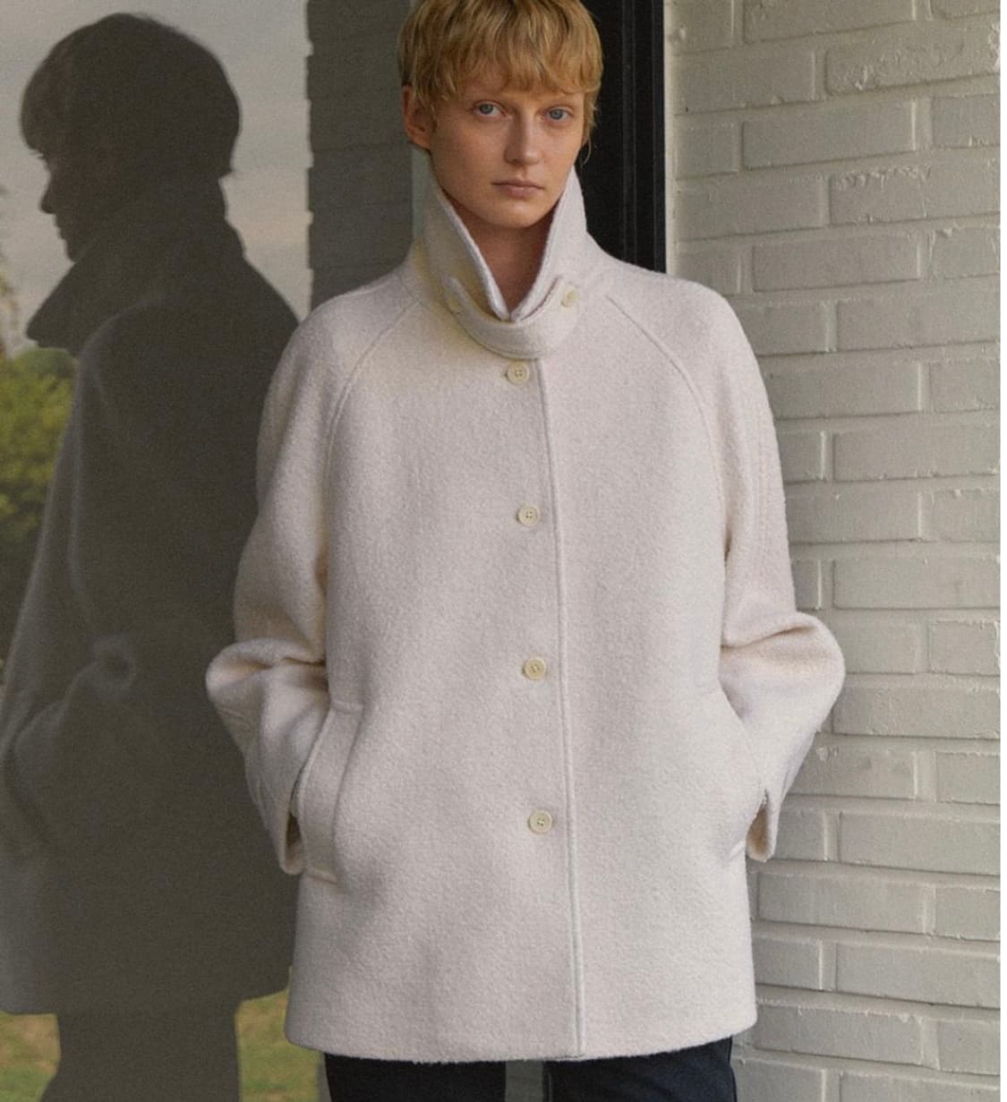 모헤 아이보리 울 하프 코트 상품이미지2