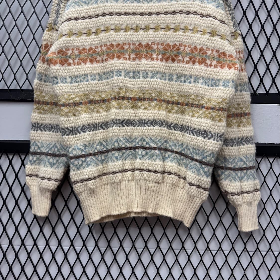 USA VTG 노르딕 패턴 울 니트 스웨터 루즈핏 아이보리 상품이미지4