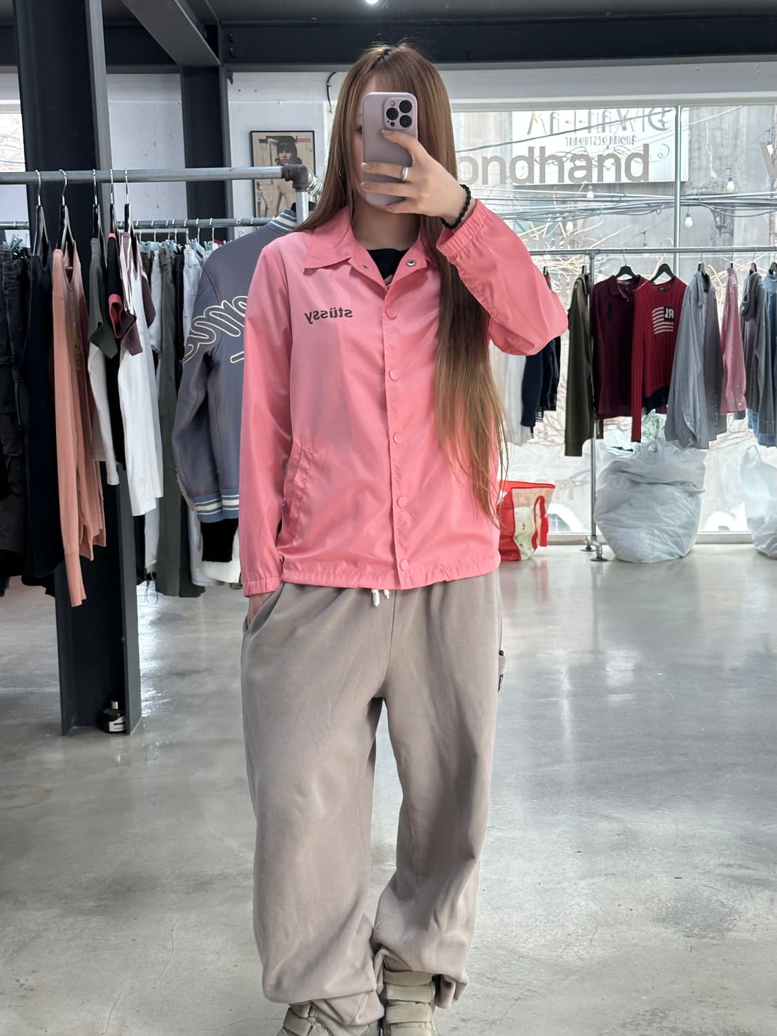 스투시 백로고 코치자켓 코랄핑크 상품이미지2