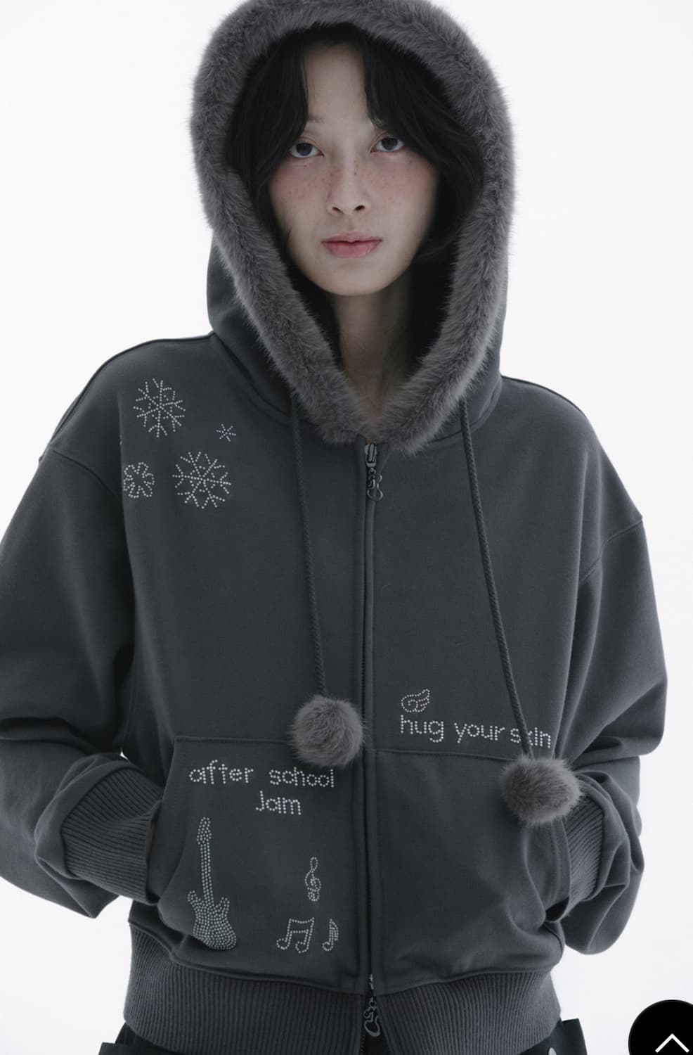 허그유어스킨 핫픽스 퍼 후드집업 차콜 상품이미지3