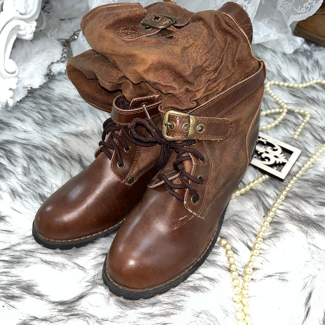 빈티지 브라운 레이스업 부츠 상품이미지4