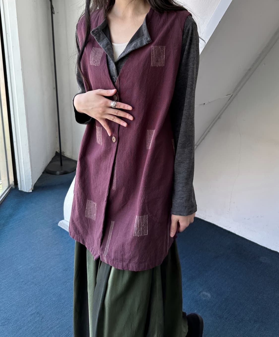 Natural design stitch long vest  상품이미지6