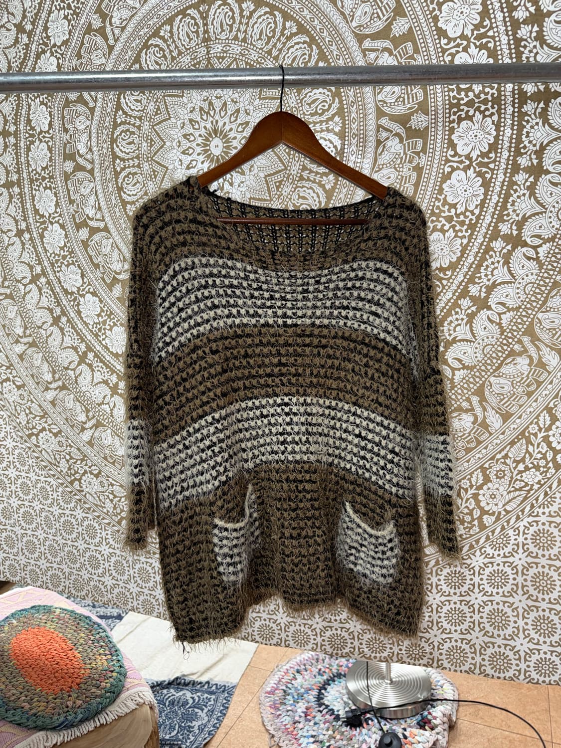 빈티지 여성 스트라이프 포켓7부 라운드 니트  상품이미지3