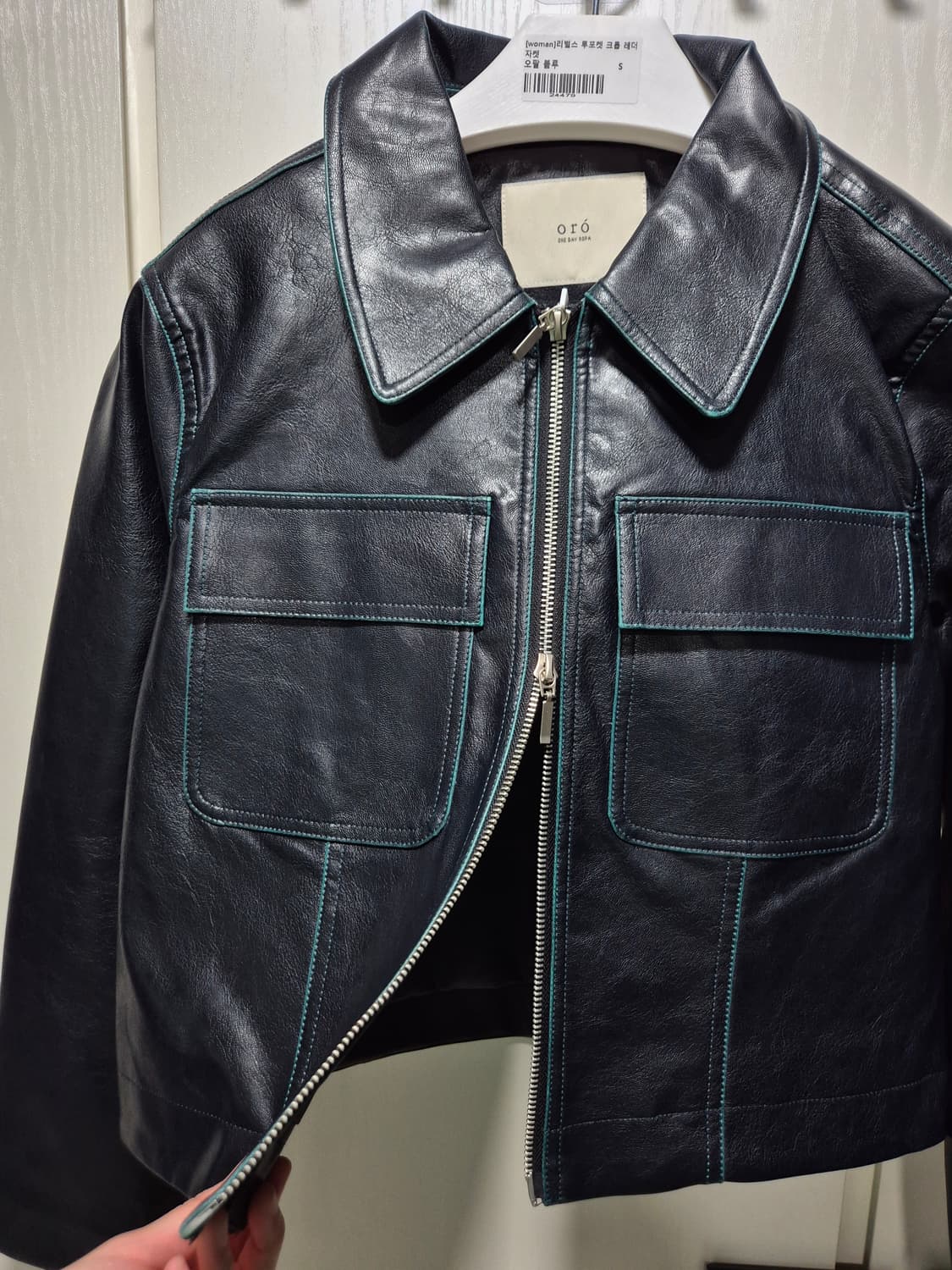 (새상품)ORO 오로 블랙 레더 크롭 자켓 상품이미지2