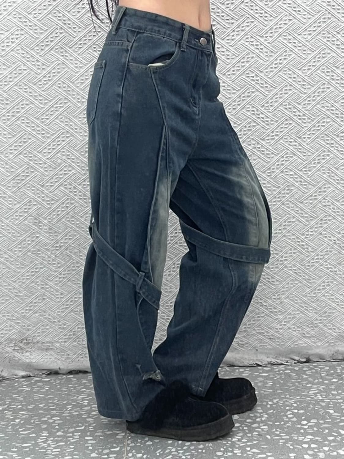 빈티지 스트릿 힙합 스트랩 워싱 데님 팬츠 29인치 C07070 상품이미지1