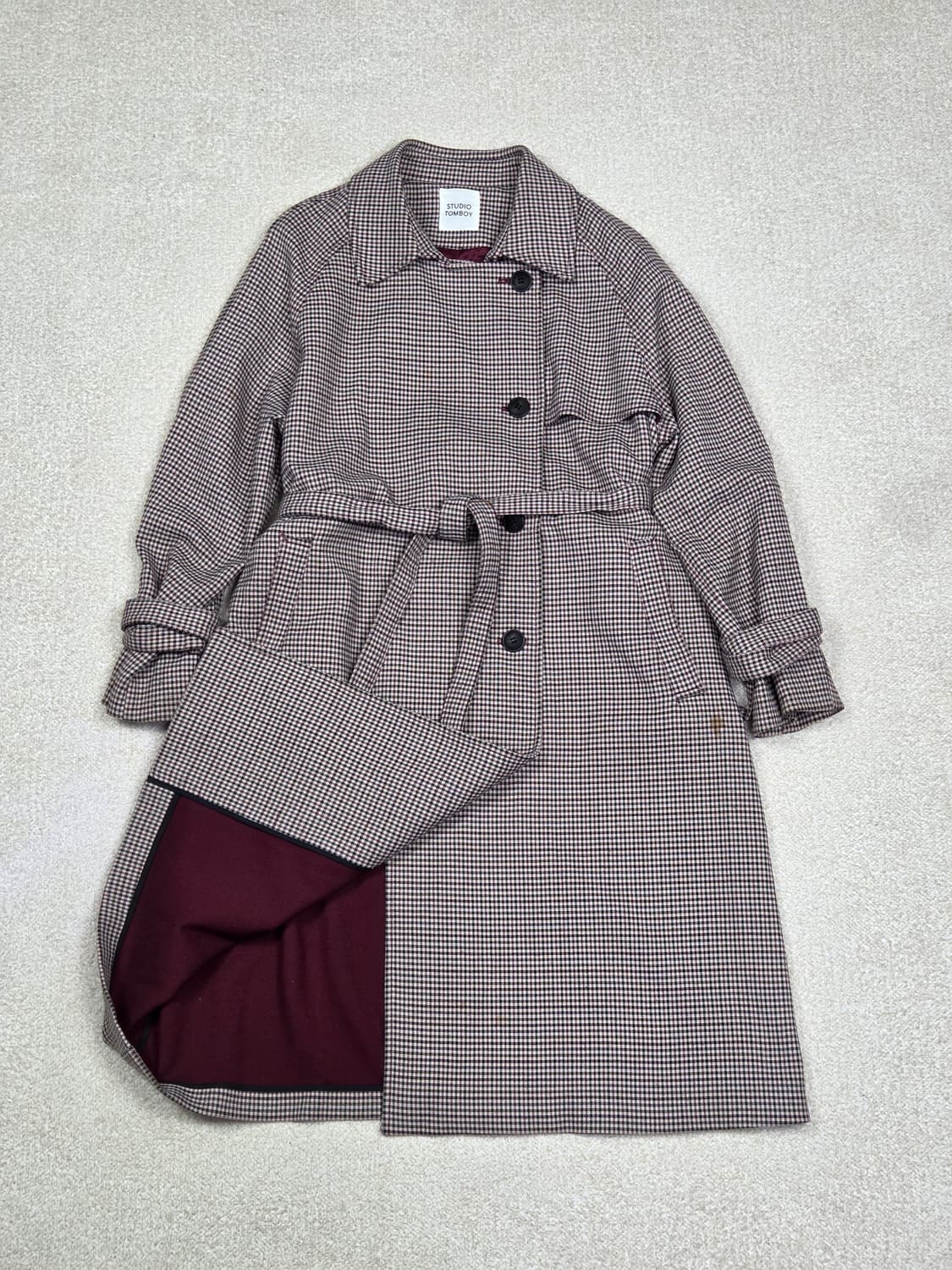 [스튜디오 톰보이] 하운드투스 체크 벨티드 래글런 코트 | 00236 상품이미지6