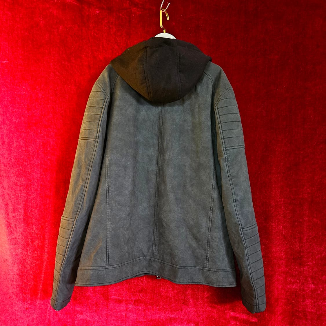 게스(GUESS) 다니엘블랙 PU 후디 차콜 바이커 자켓 L size 상품이미지6