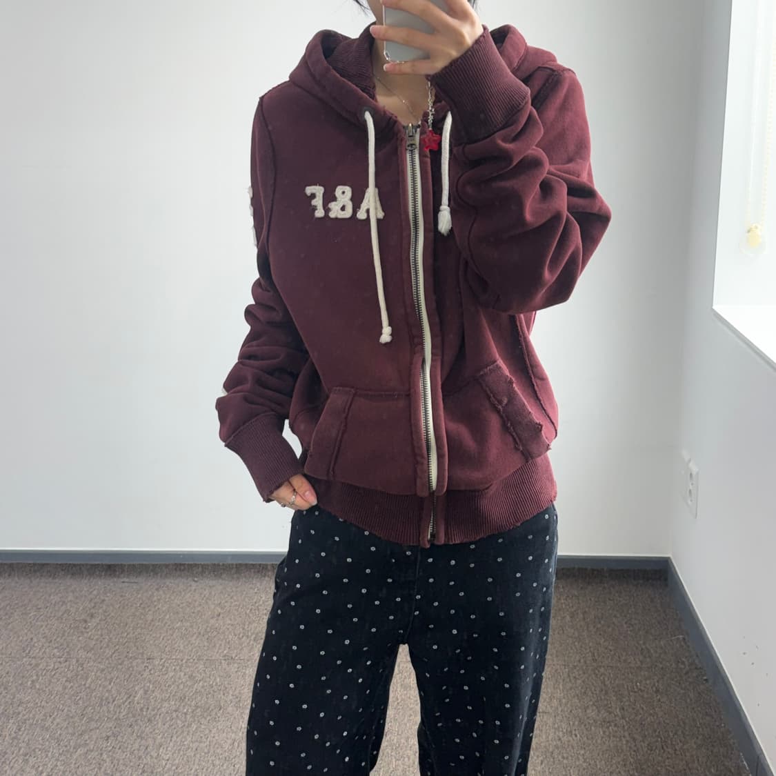 Abercrombie 아베크롬비 사이드로고 버건디 후드집업 상품이미지2