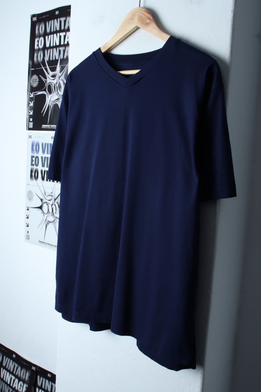 (L-XL) 유니클로 반팔 티셔츠 브이넥 네이비 무지 기본-H31138 상품이미지1