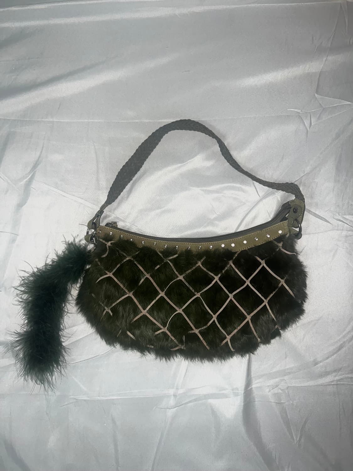 ✨vintage khaki rabbit fur bag y2k✨ 상품이미지1