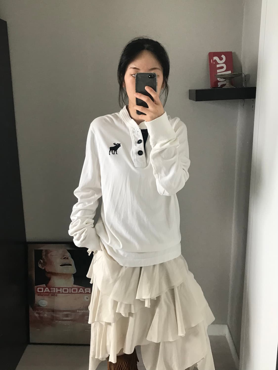 아베크롬비 산양 자수로고 헨리넥 롱슬리브티 화이트 상품이미지4