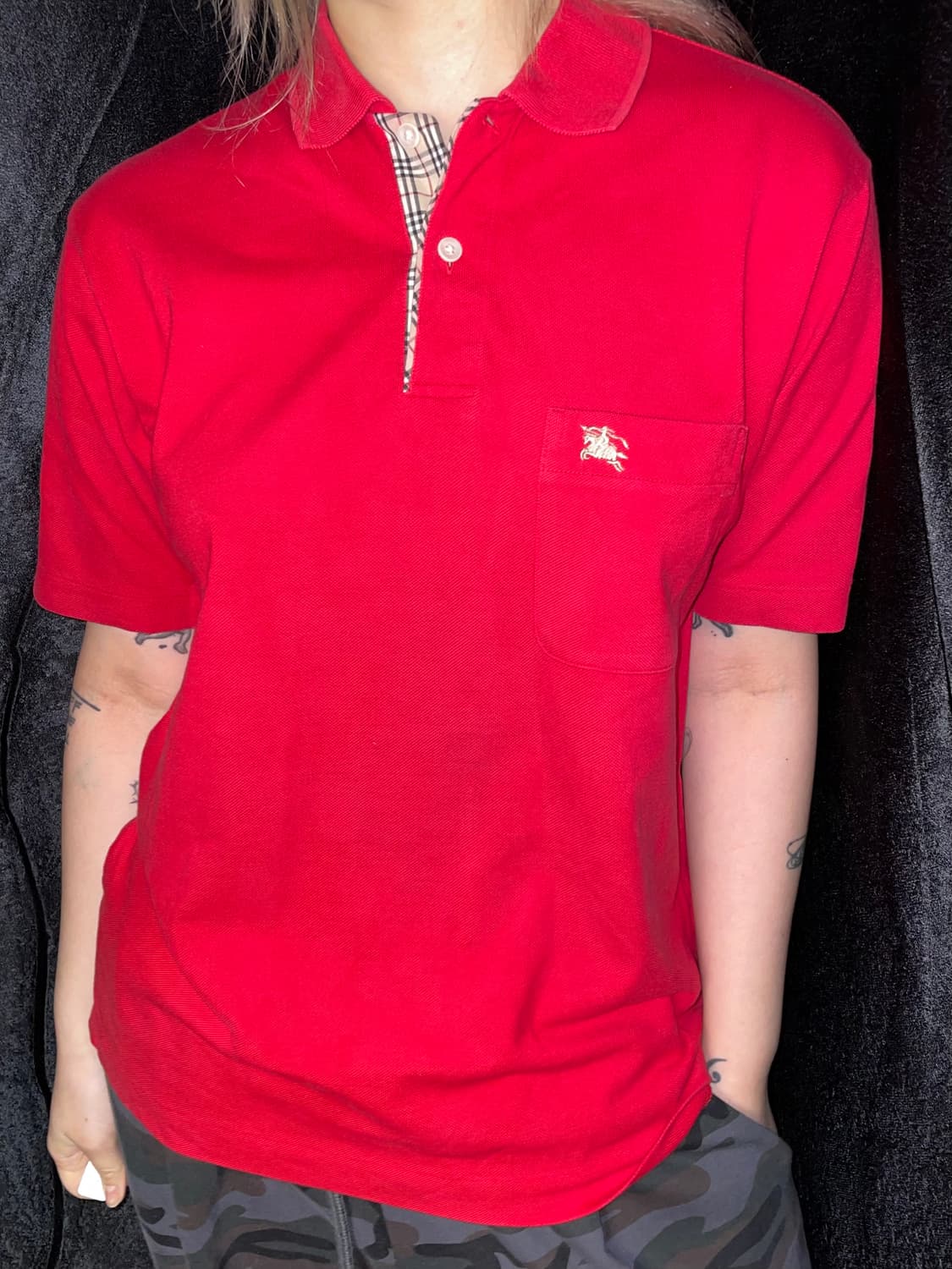 버버리 레드 체크 포인트 반팔 폴로티 상품이미지1