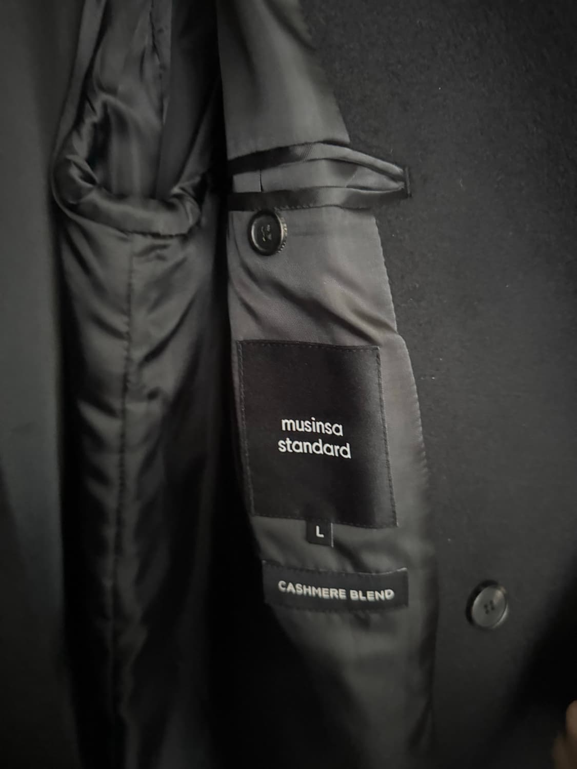 무신사스탠다드 캐시미어 블렌드 더블코트 블랙 L 상품이미지3