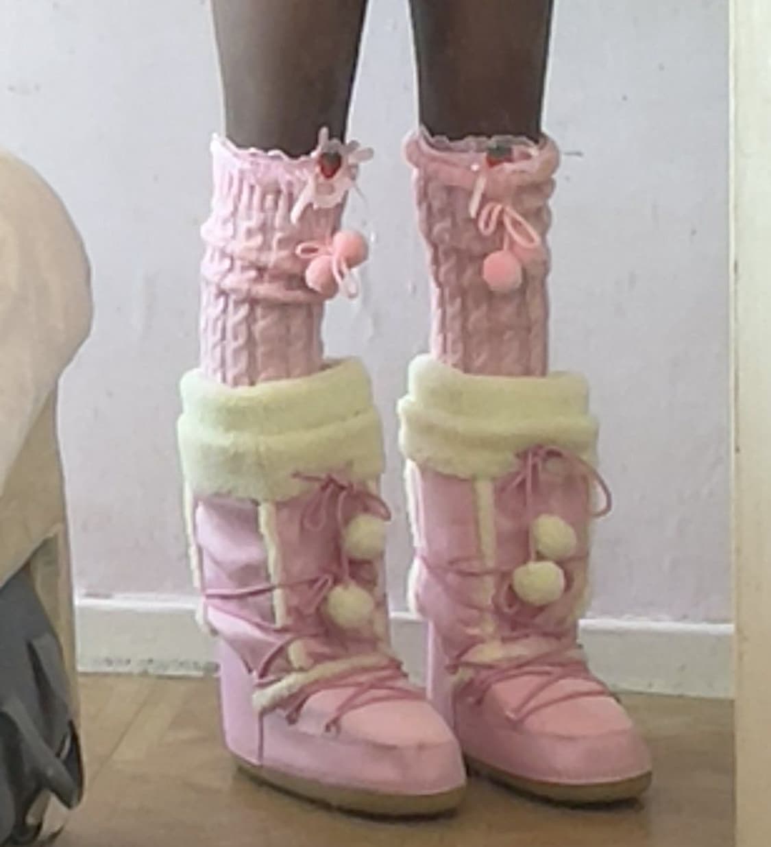 핑크 폼폼이 부츠 핀터깔 히메갸루깔 라떼갸루깔 러블리 리즈리사 상품이미지1