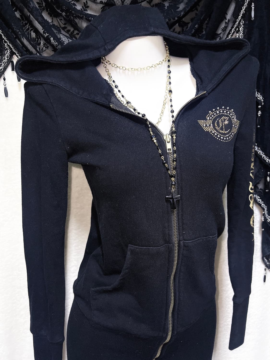 에고이스트 오네갸루 펑크 y2k 와투케 레터링 큐빅 날개 후드집업 원피스 상품이미지6