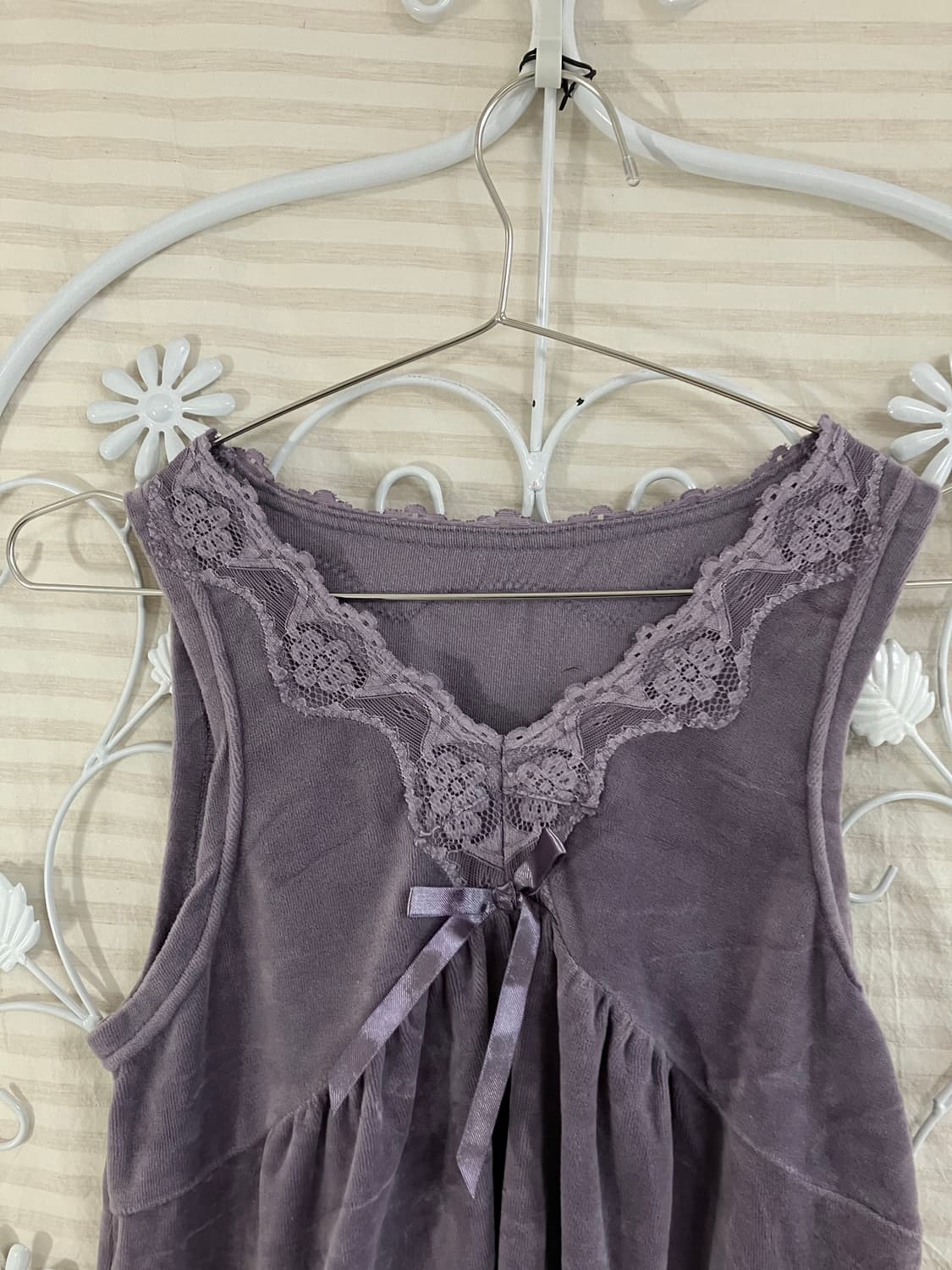 빈티지 퍼플 벨벳 레이스 리본 나시 940 y2k 스트릿 갸루 펑키 일본 상품이미지4