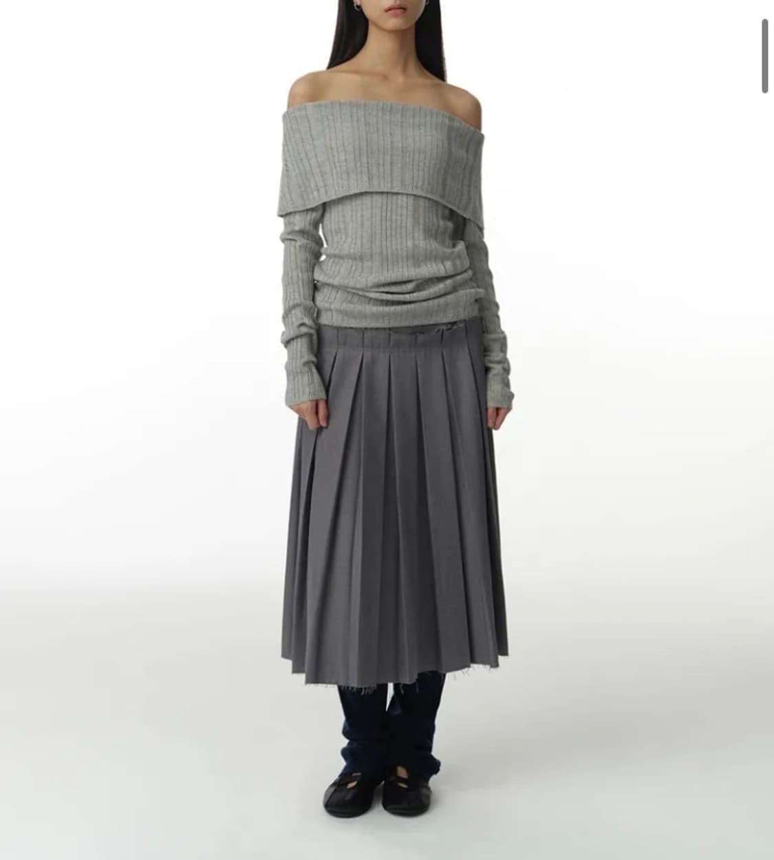 미착용) 밀로 우먼 버클 플리츠 스커트 그레이 치마 상품이미지2