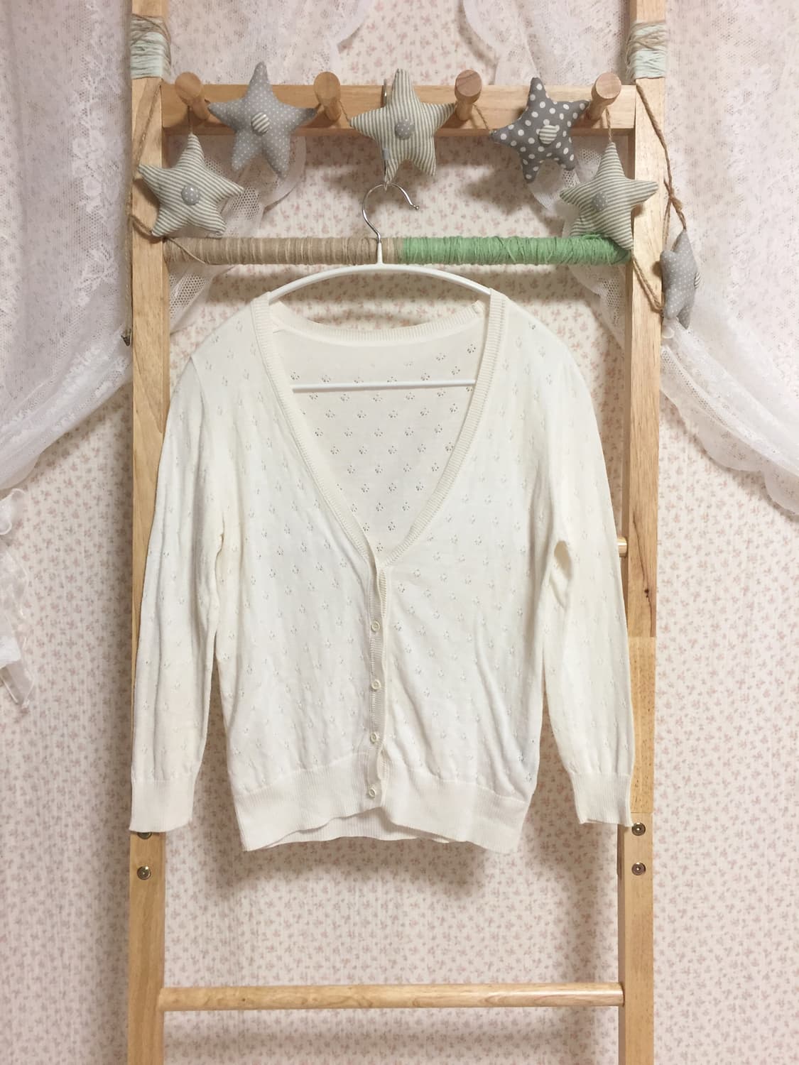 빈티지 모리걸 화이트 펀칭 가디건 상품이미지1
