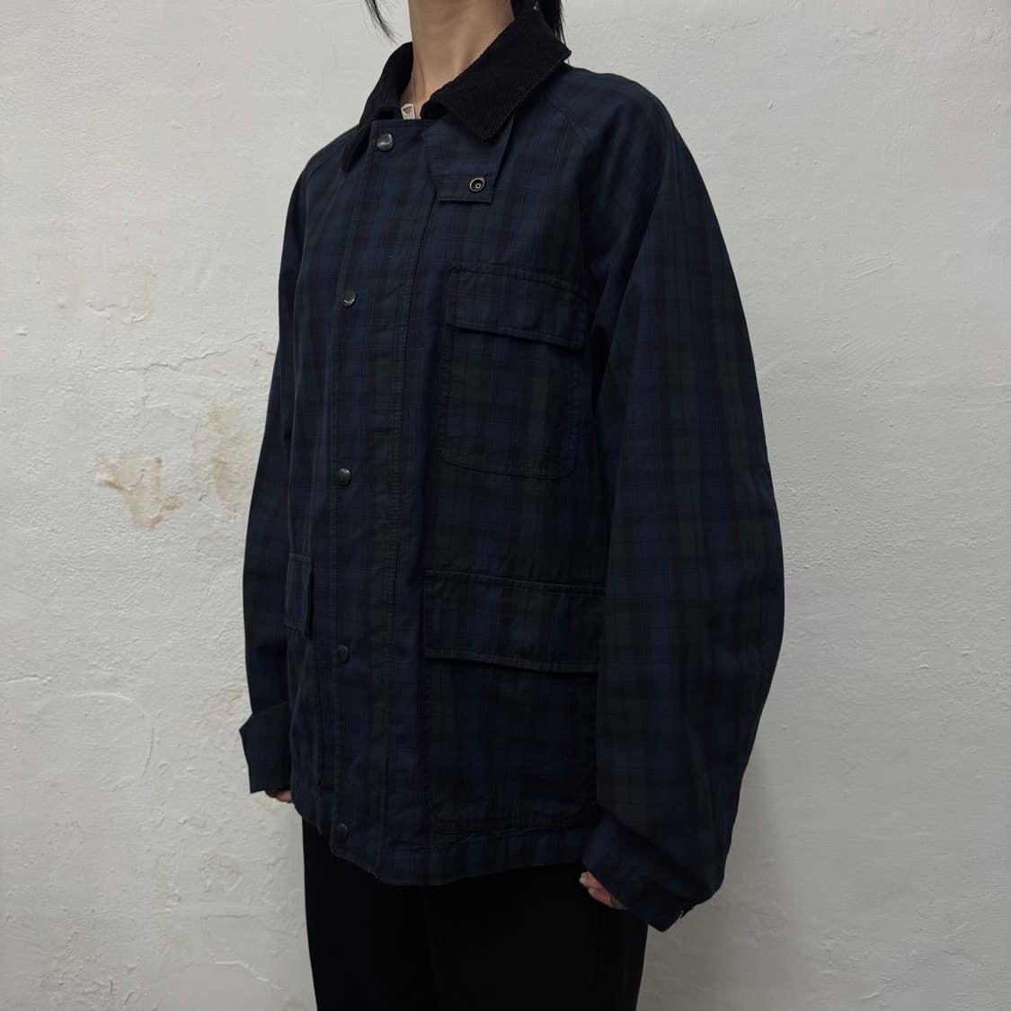 레이지블루(RAGE BLUE) 네이비 믹스 체크패턴 코듀로이넥 헌팅 자켓 상품이미지1