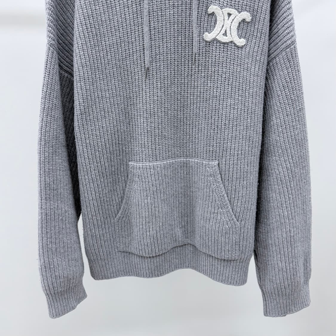 [S급/M] 셀린느 트리오페 울 리브드 니트 후드티 그레이 상품이미지4