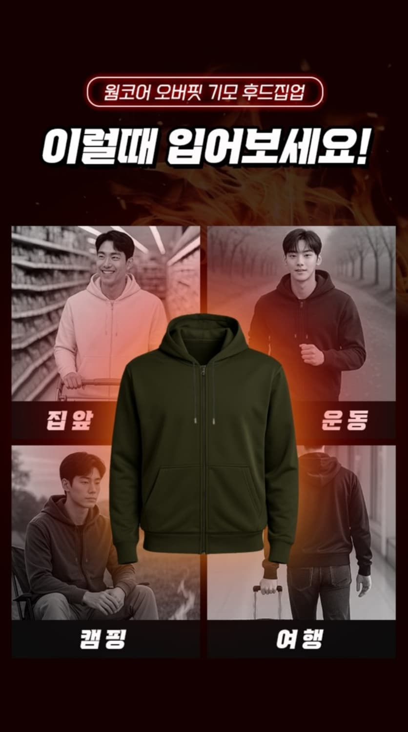 끝판왕 남녀공용 후드집업 윔코어 트랜디 도톰 오버핏기모상의  컬러색상 6 상품이미지9