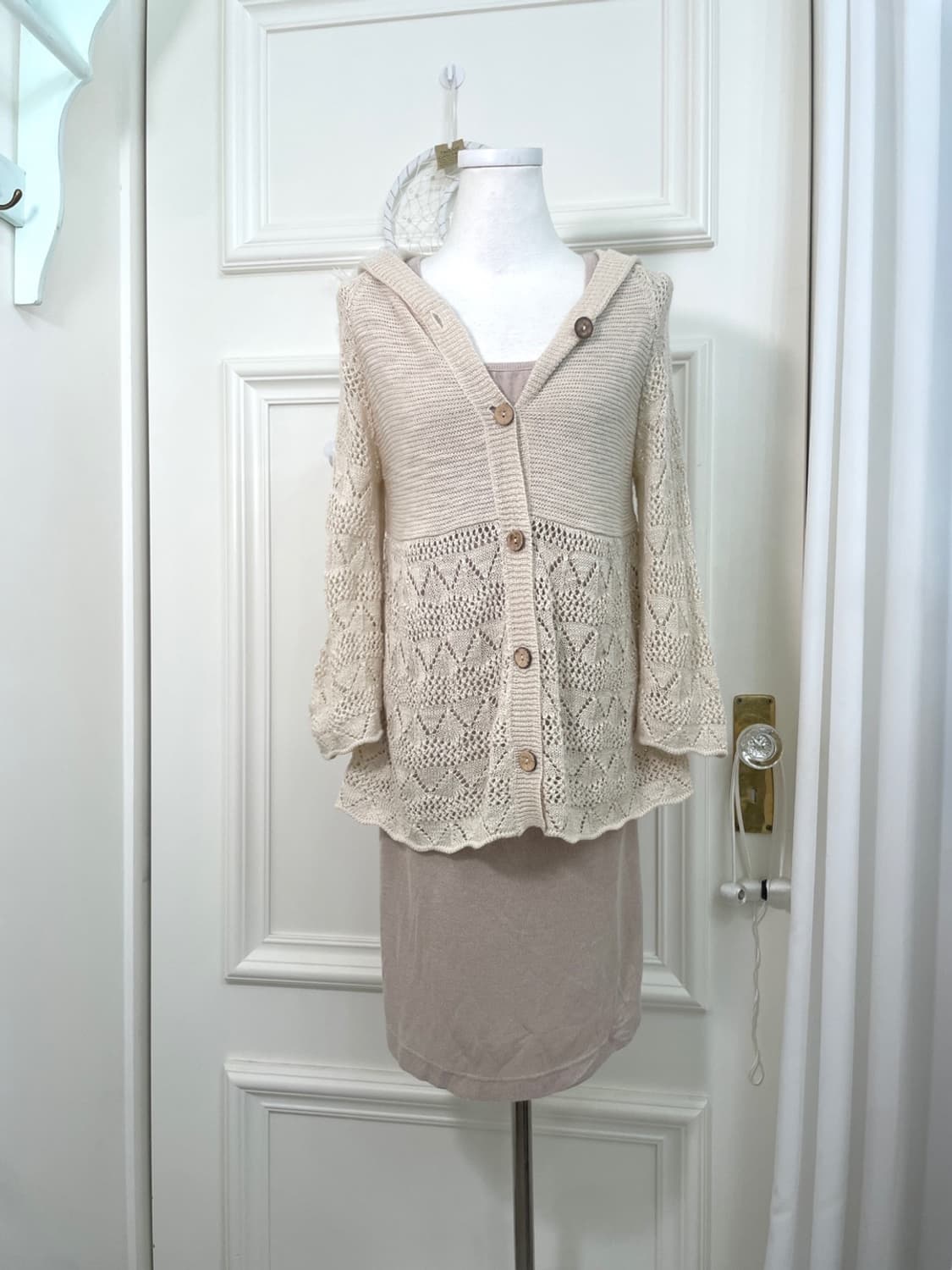 beige crochet mori hoodie cardigan&beige 상품이미지1