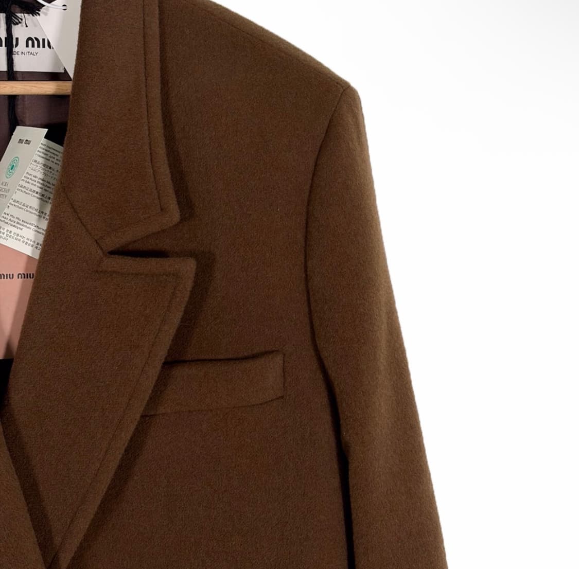 [38] 미우미우 24fw 버진 울 더블 브레스티드 롱 코트 자켓 브라운 상품이미지4