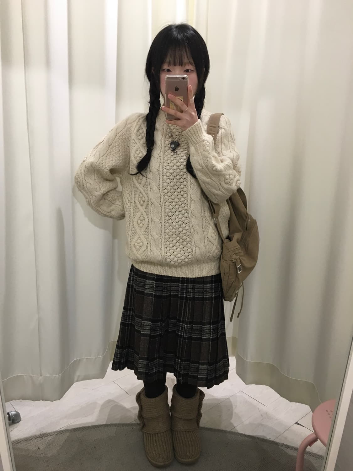 브라운 울 체크 플리츠 스커트 상품이미지6