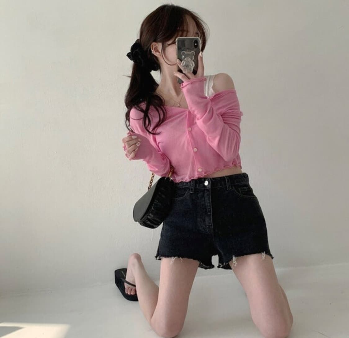 (마지막 가격) 핑크 시스루 가디건 상품이미지1