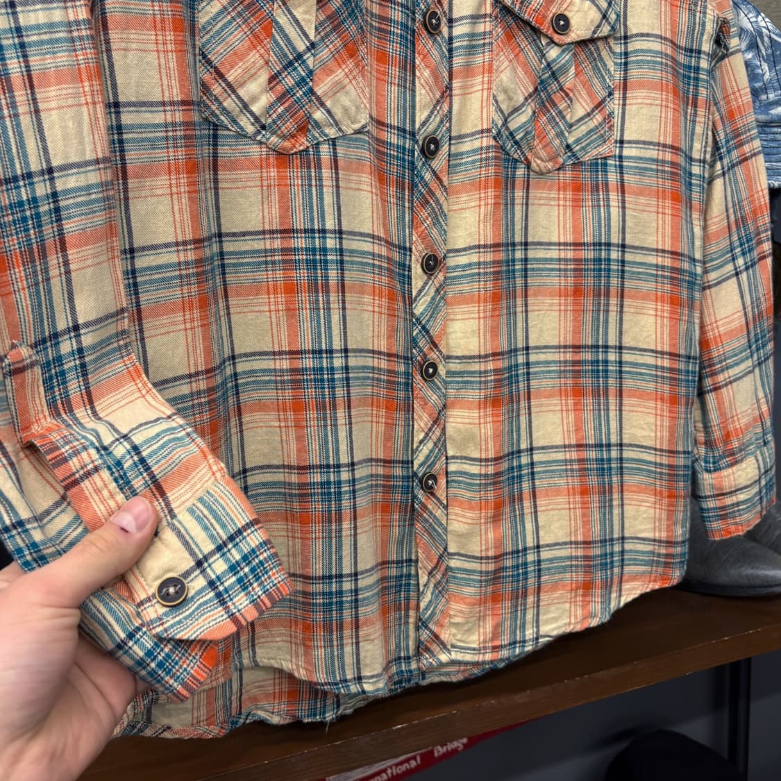 10s 할리데이비슨 슬림핏 오렌지체크 플란넬 워크셔츠 바앤실드 N739 상품이미지4