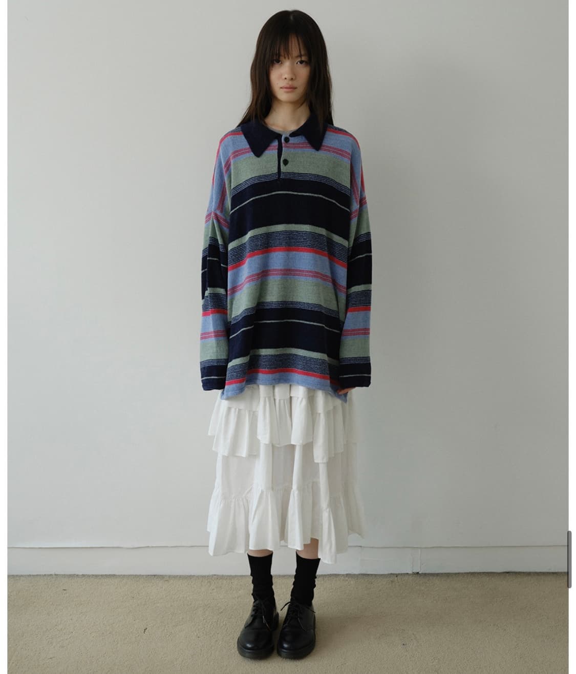 아유서울 멀티 스트라이프 카라 테리 니트 상품이미지1