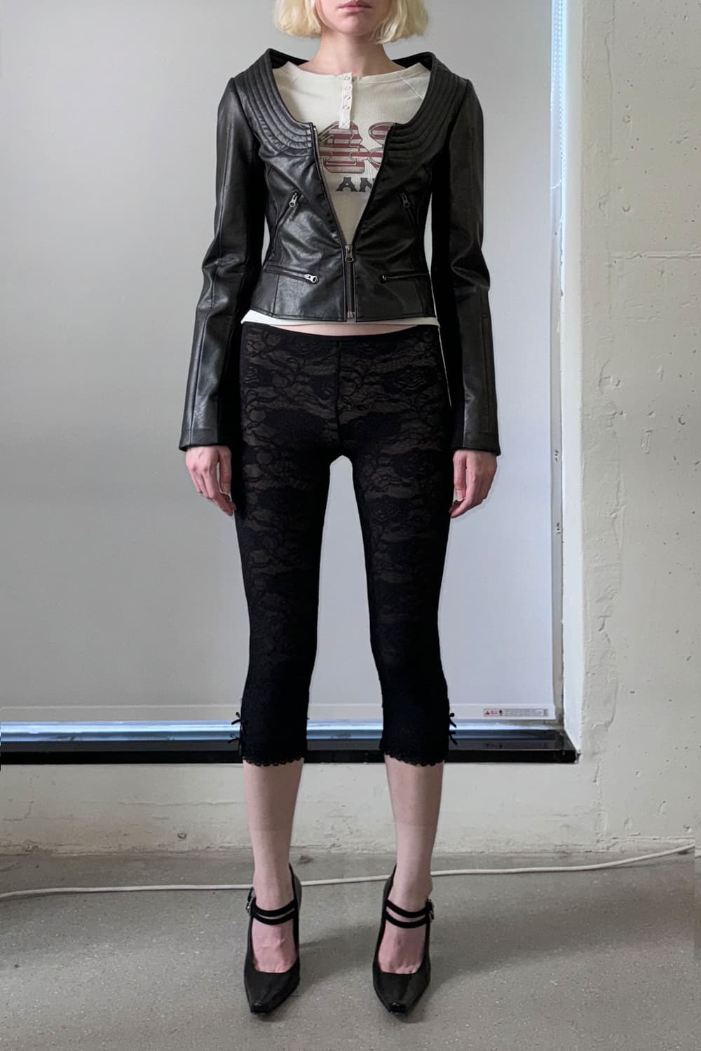 Portrait Neck Faux Leather Jacket Taupe 상품이미지2