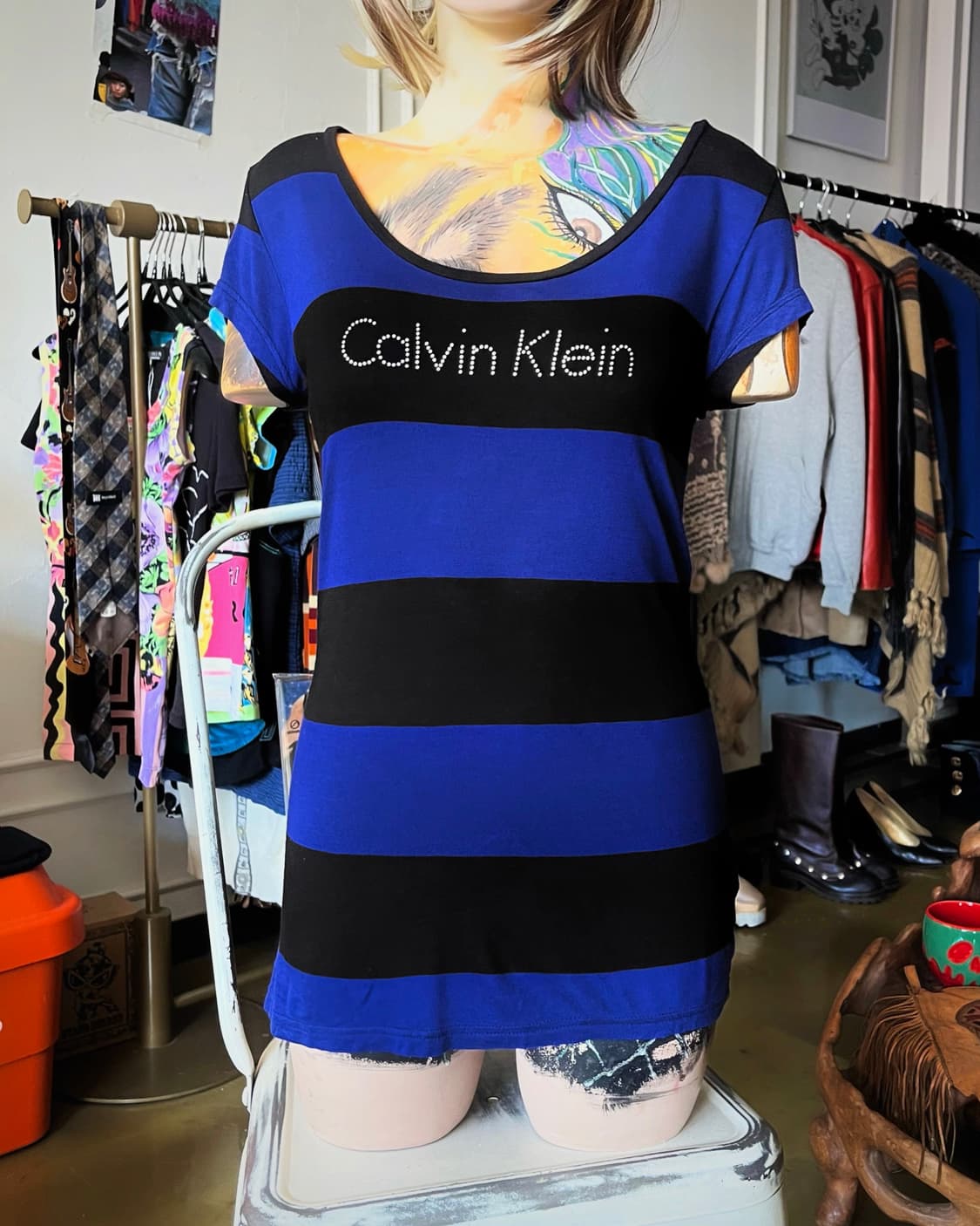 C.K Cubic Logo Wide Neck Stripe 1/2 Top 상품이미지2