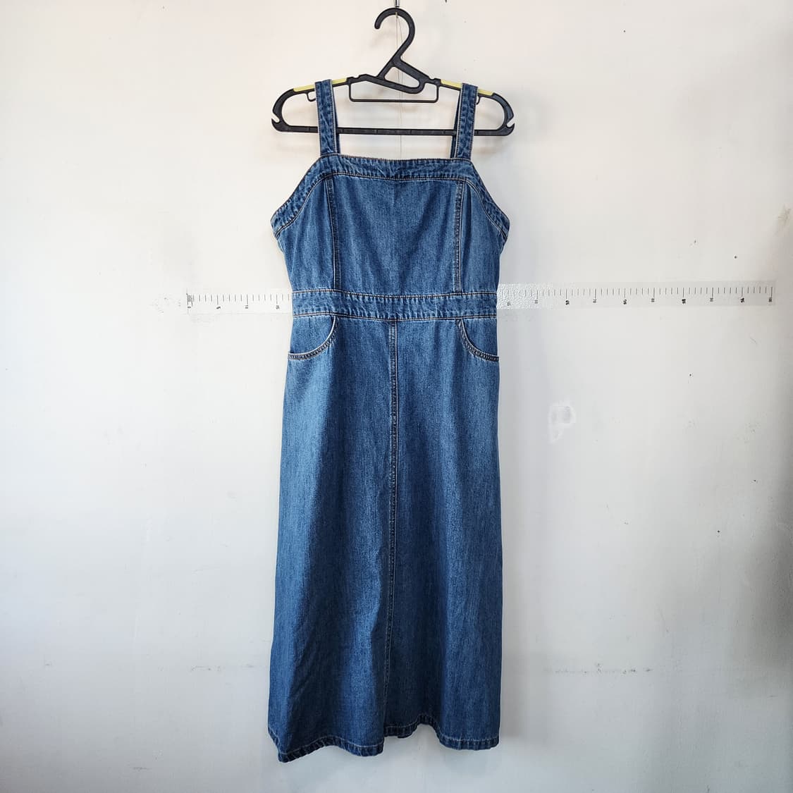 플라스틱아일랜드 청 데님 롱 원피스 멜빵 스커트 상품이미지1