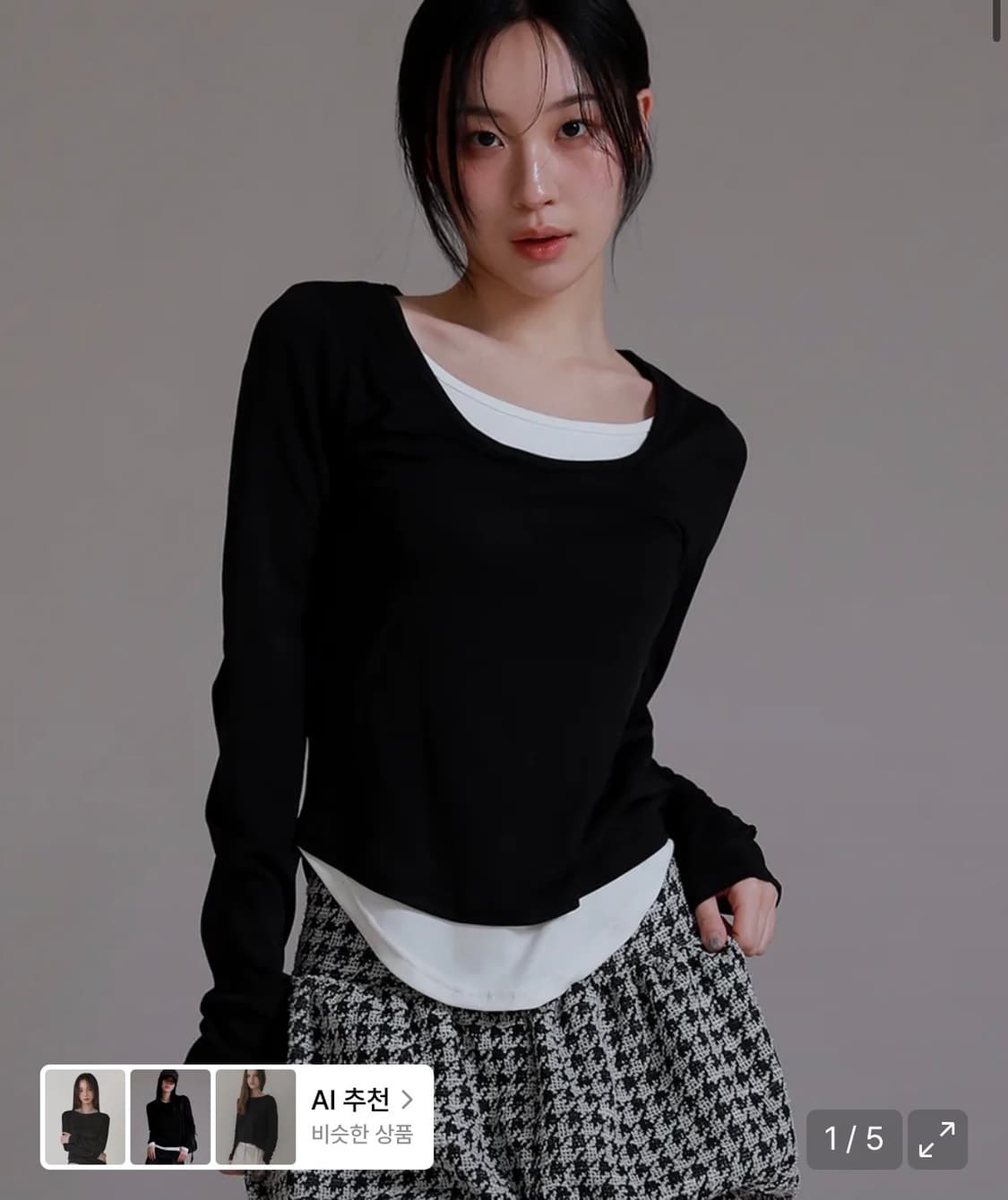 라이크더모스트 슬림 사이드 오프 레이어드 티셔츠 상품이미지1