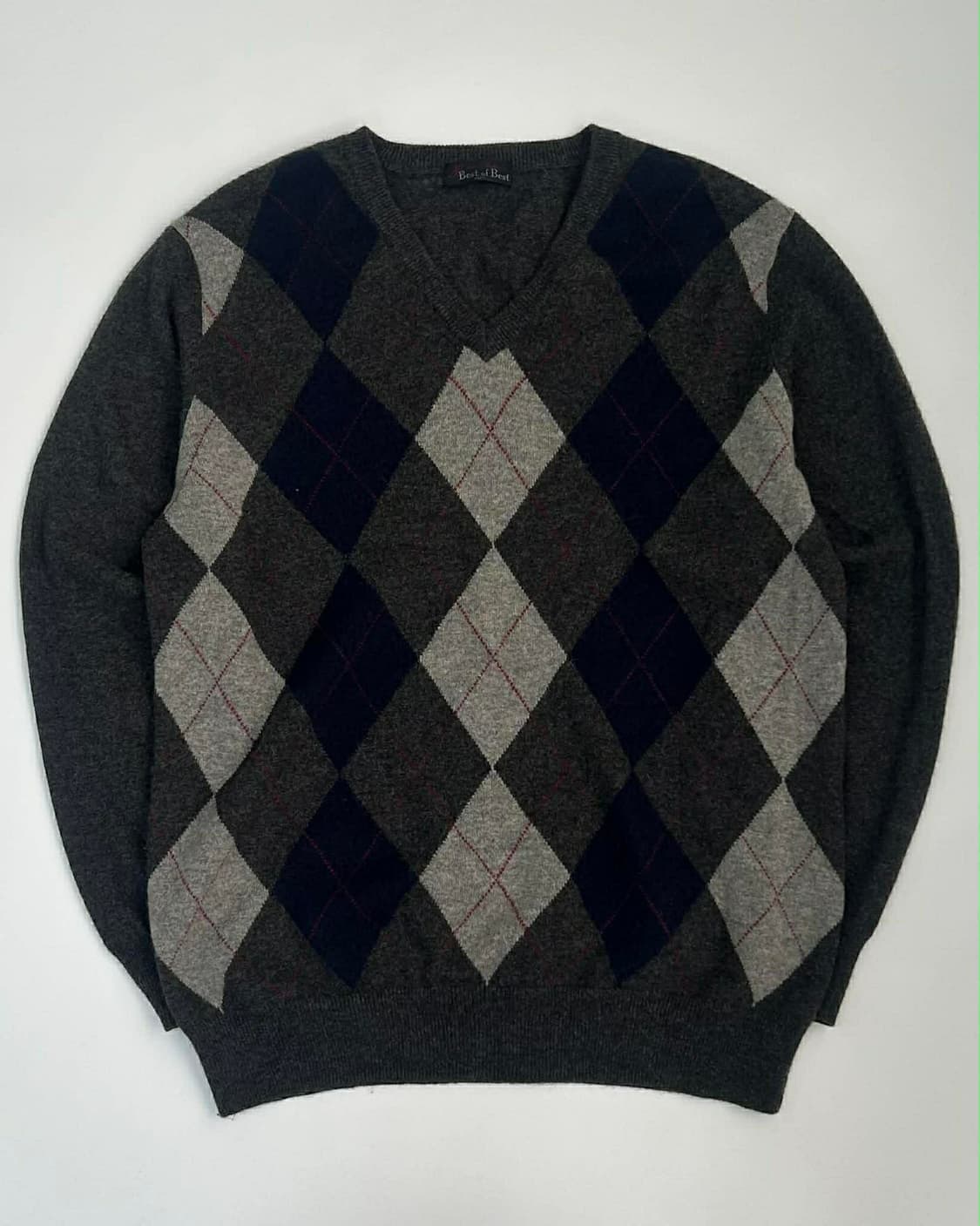 Japanesevintage 캐시미어100%  아가일 브이넥 니트 상품이미지2