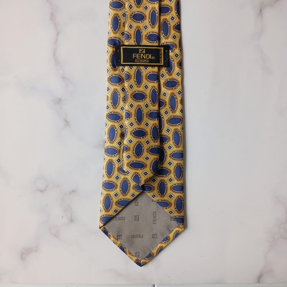펜디 실크 옐로우 오벌 패턴 넥타이 9.2cm A+등급 G28 상품이미지9