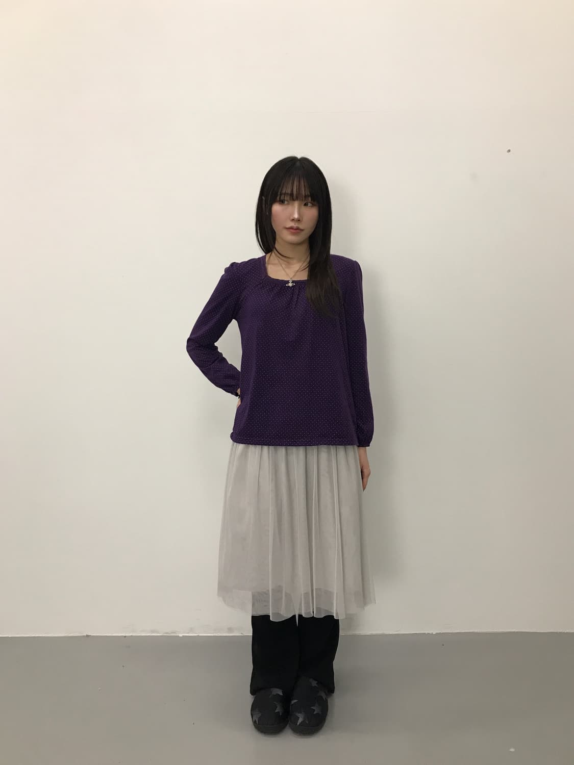 Earth Music Light Gray Tulle Mesh Skirt 상품이미지3