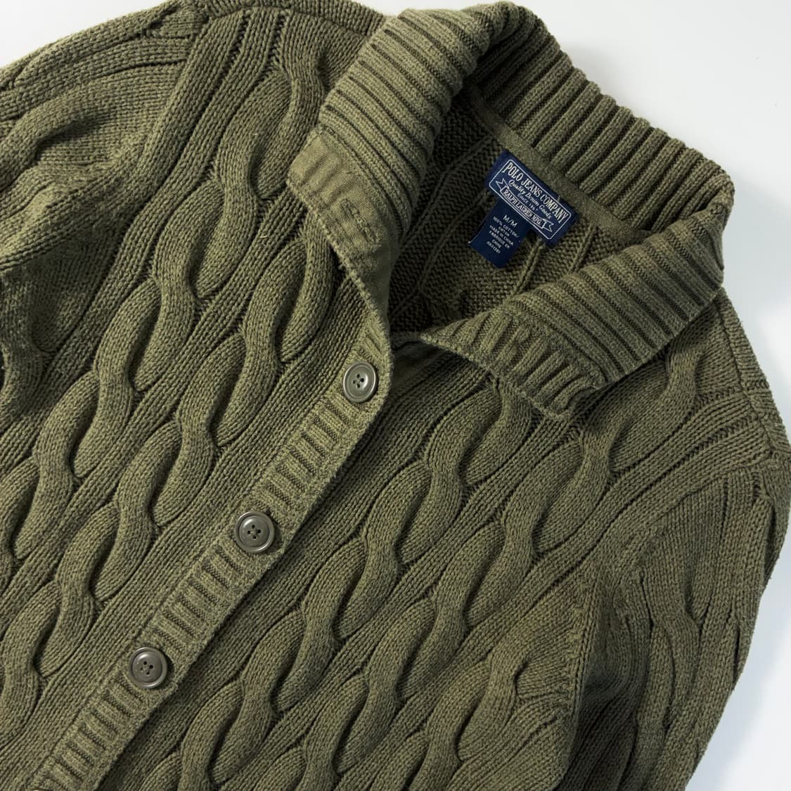 Polo  폴로 진스 컴퍼니 코튼 카키그린 꽈배기 니트가디건 상품이미지3