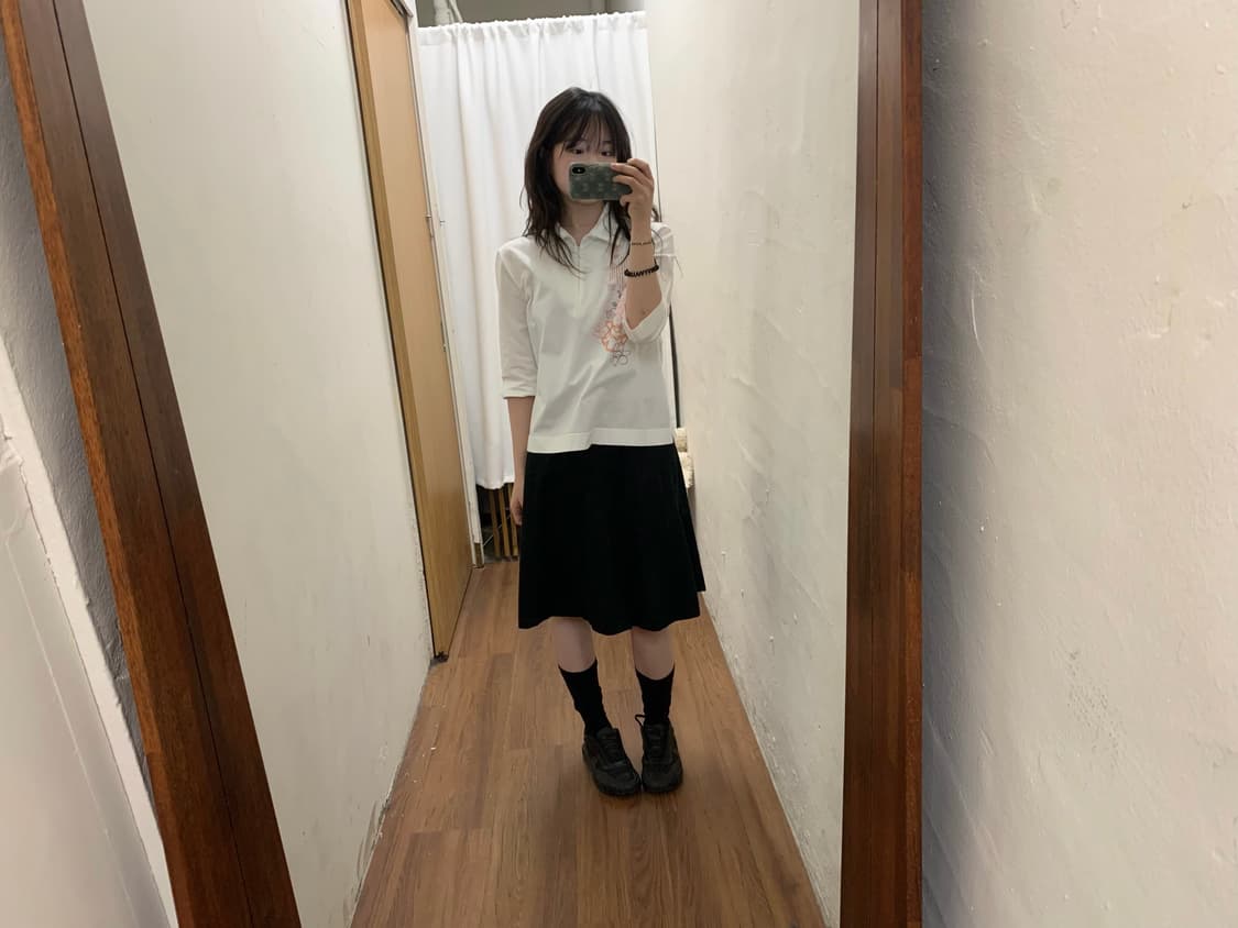 겐조 7부 PK 티셔츠 하프 집업 플라워 자수 디테일 화이트 상품이미지1