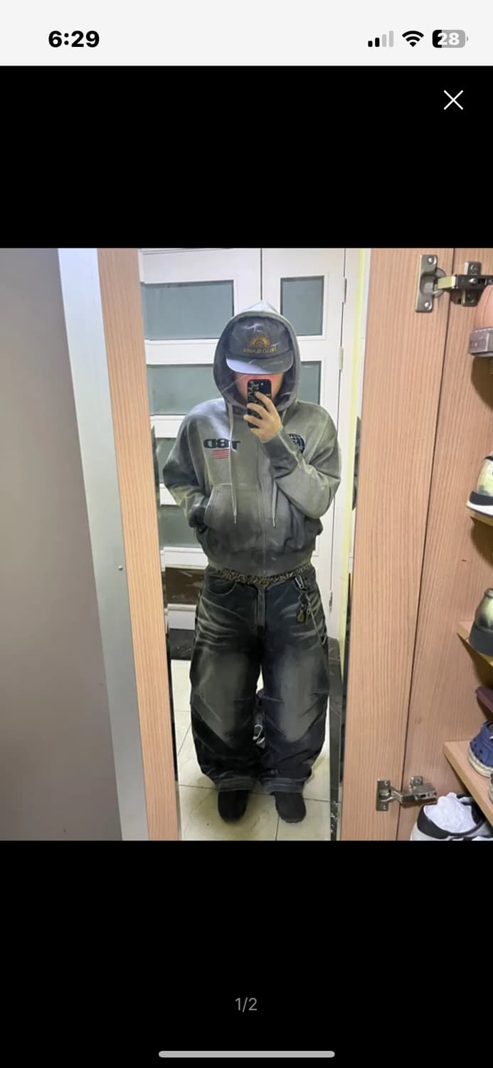 톰스벌스데이 TBD 월드로고 스프레이 후드집업 그레이 1시이즈 상품이미지4