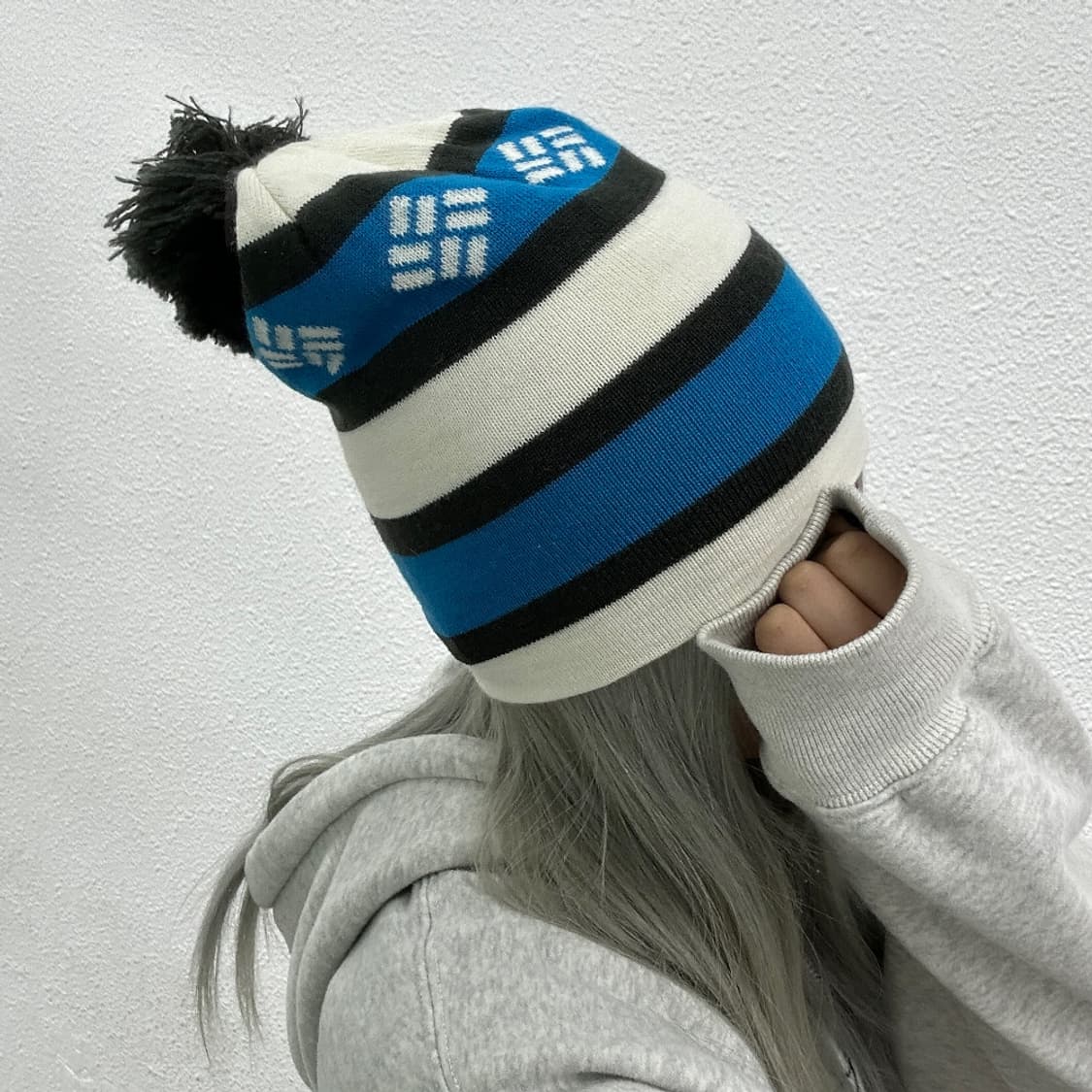 콜롬비아 블루 단가라 니트 비니 상품이미지2