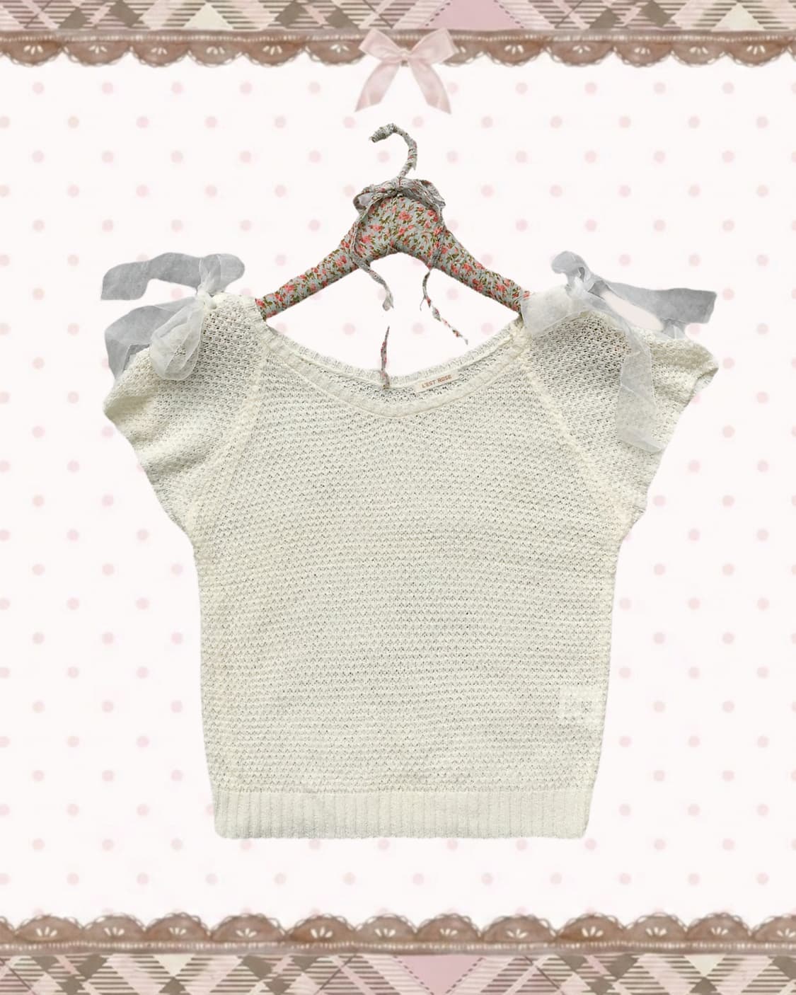 레스트로즈 리본 브이넥 화이트 썸머니트 상품이미지1