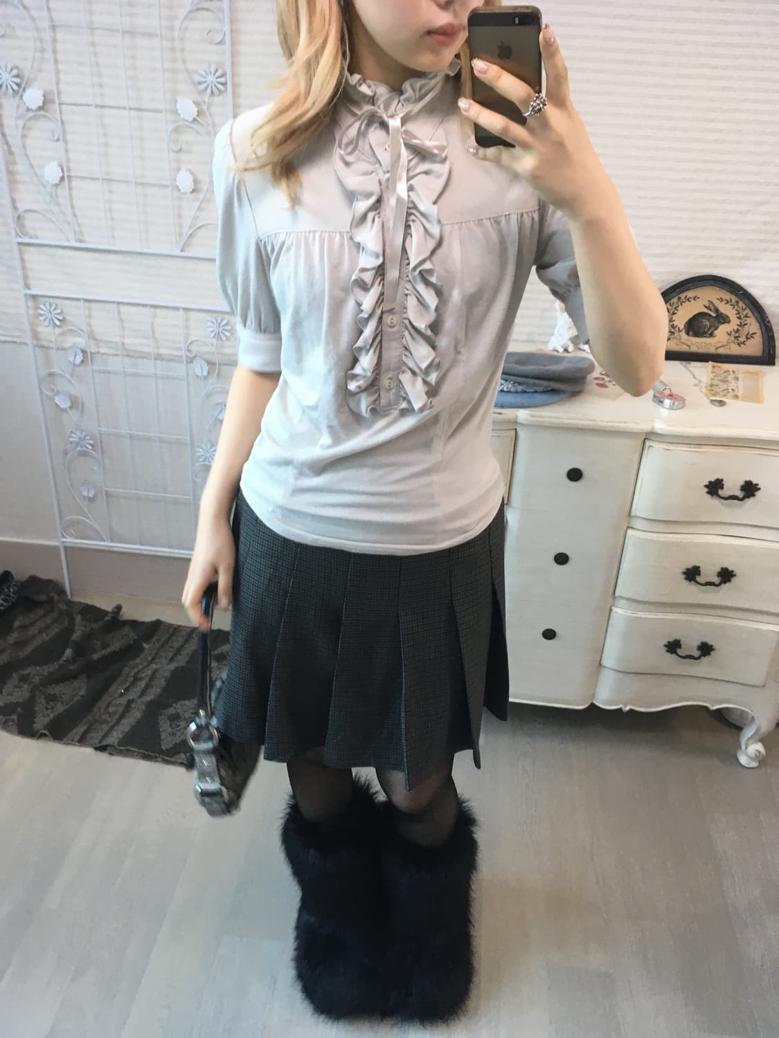 jpn vintage sora grey ruffle blouse 상품이미지3