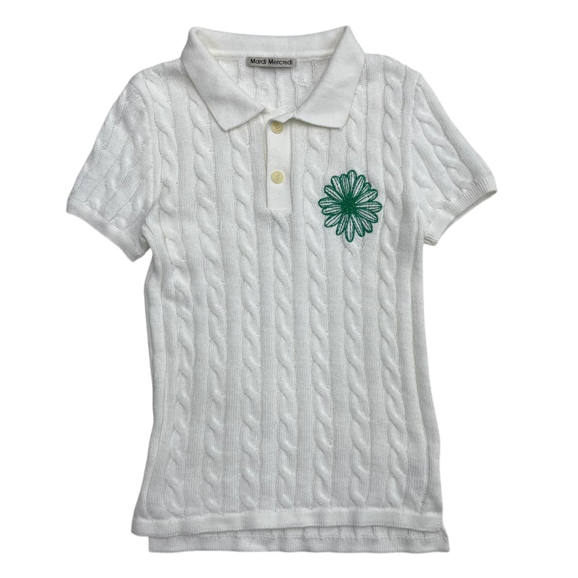 마르디 메르크디 자수 화이트 꽈배기 카라 반팔 니트 상품이미지2