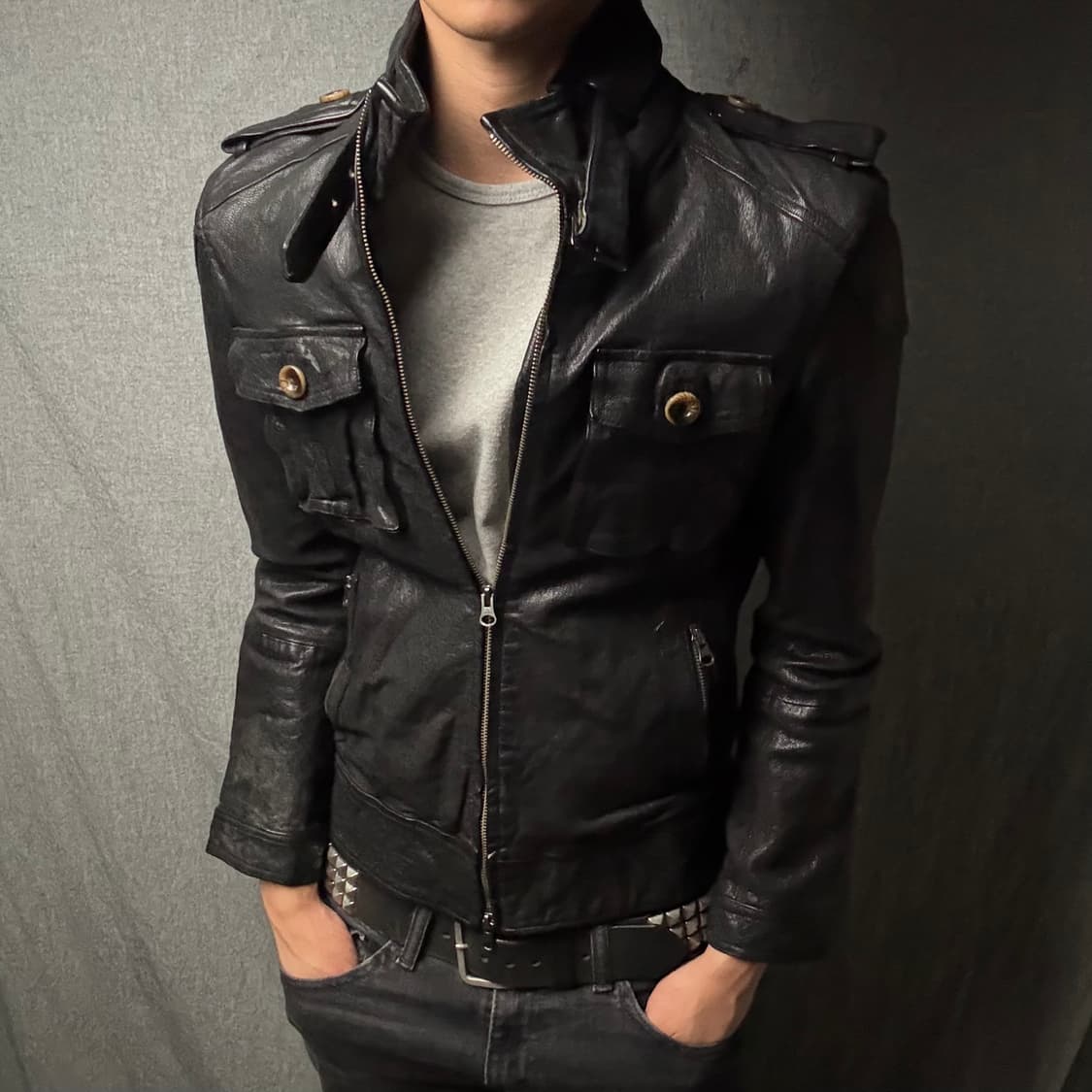 goat skin pocket leather jacket 상품이미지2