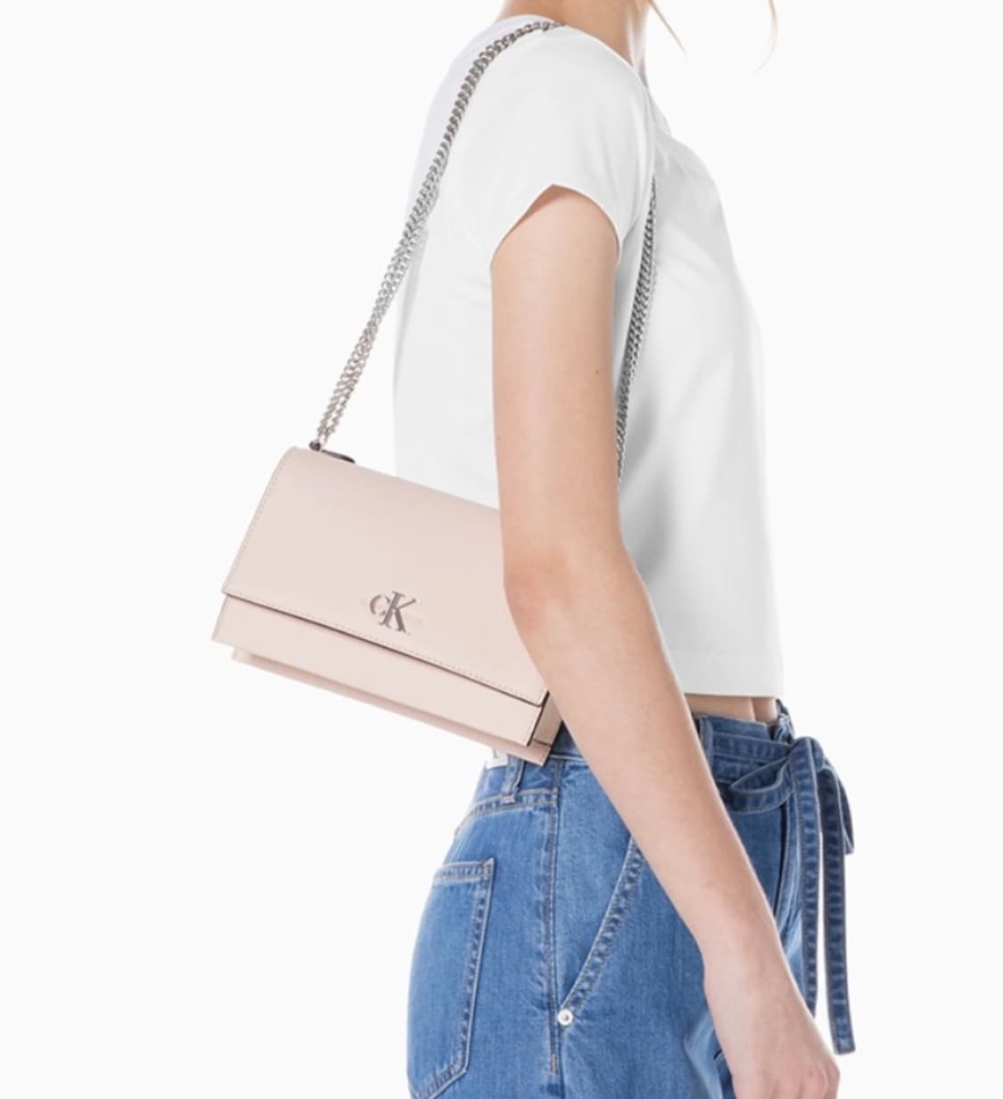 여성 CKJ 미니멀 모노그램 플랩 체인 숄더백 핑크아이보리  상품이미지1